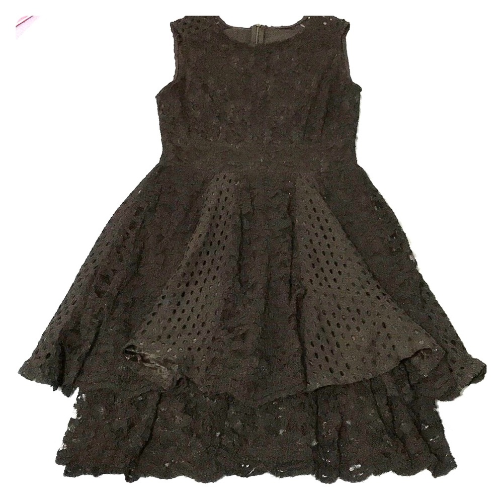 SNIDEL black double-layered no-sleeve lace dress